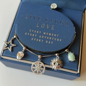 Silver Charm Bracelet Evil Eye, Stars, Gems